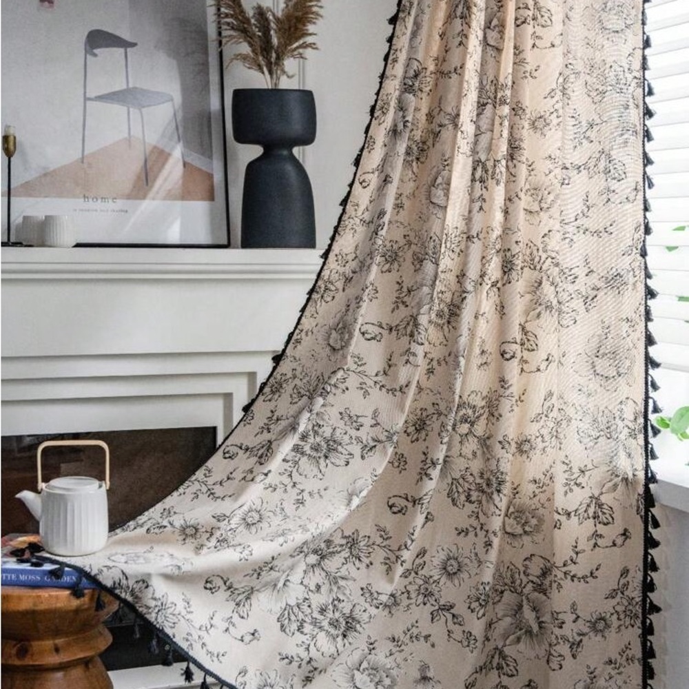 Elegant Cream Floral Curtain (6 panels) 79inch*59inch (200*150)